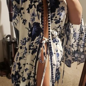 White and Blue Floral Romper